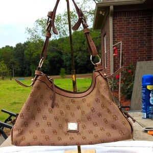 Dooney & Bourke PROJECT Brown And Tan Monogram Canvas Shoulder Bag PROJECT